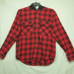 Original Use Buffalo Plaid Button Down Long Sleeve With Hood Red & Black Men | M